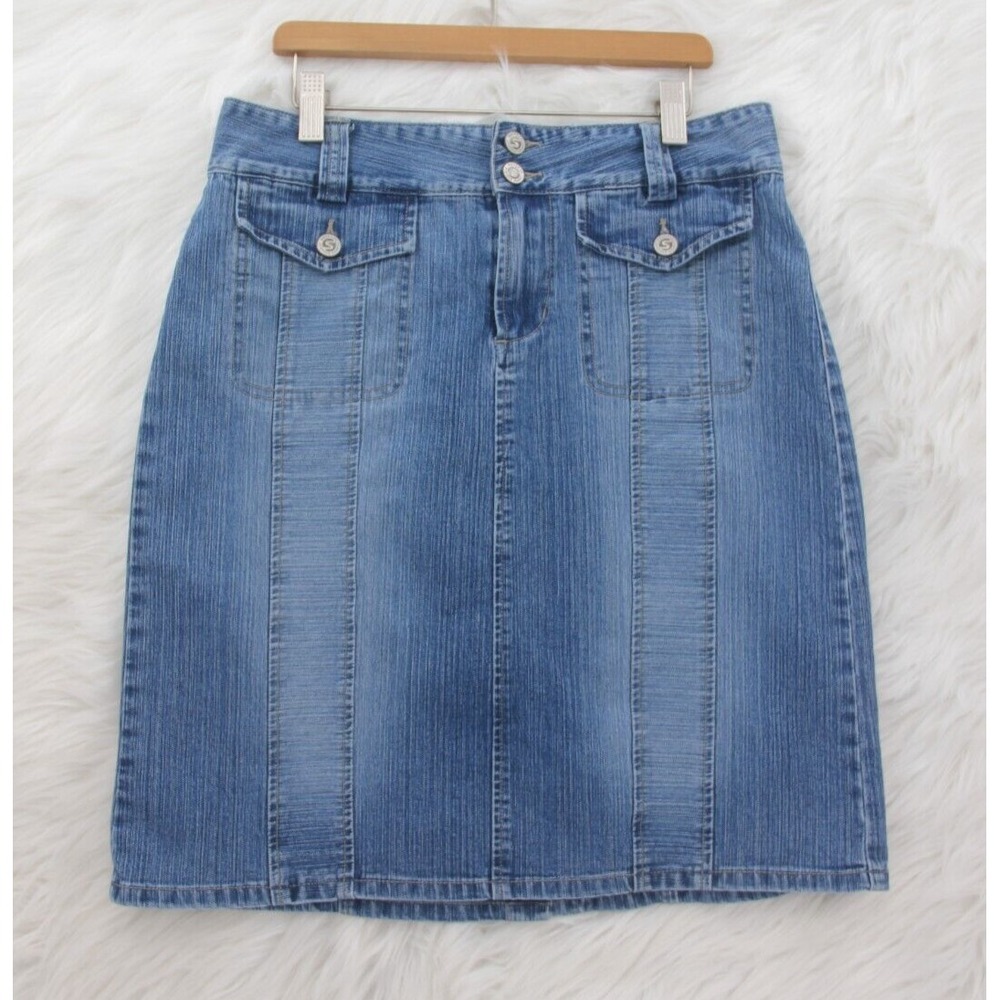 Squeeze Denim Skirt Juniors 9/10 Blue Pencil Straight Pockets Jean Y2K Vintage